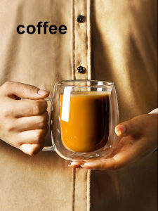 Double Layered Glass Coffee Cup with Handle Heat Resistant Milk Lid Simple Design Breakfast Cup for Home Use Iron Milk Cup