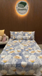 Sheetify I Blue Lotus I 3in1 Bedsheet Set w/ 2 Pillowcase 18X28 I Canadian Cotton I Full garter