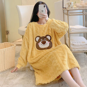 Coral Velvet Pajamas Female Autumn and Winter Thickened Fleece-lined Fat Girl plus Size Nightdress Net Red Wind Loose Long Dress