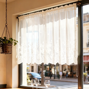 No Drilling Installation Translucent Lace Obstructing Cafe Half Curtain