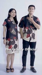 felicitybatik - Batik Couple Atasan Kemeja Pria dan Dress Batik Wanita Lengan Pendek kerah miring