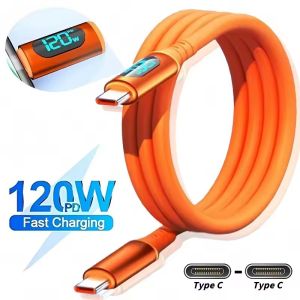 120W USB C To Type C สายชาร์จเร็วจอแสดงผลดิจิตอลซิลิโคนป้องกันการแตกหักสายชาร์จไฟเร็วสำหรับ Apple แอนดรอยด์