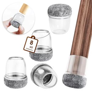 8PCS CLEAR เก้าอี้ขา Protector ครอบคลุมสีเทาซิลิคอนเฟอร์นิเจอร์ชั้นฟุตถ้วยหนา Felt ด้านล่าง Protector ฟุตหมวก Felt เฟอร์นิเจอร์