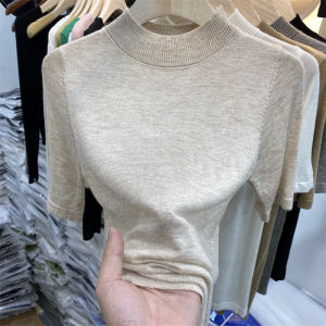 Elegant Design Summer Short Sleeve High Neck Knitwear