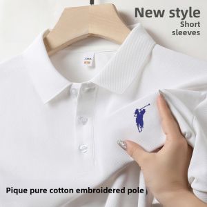 Kangaroo Summer New Mens Pure Cotton Embroidered Short Sleeve T-Shirt Casual Breathable Skin-friendly Polo Shirt Trendy