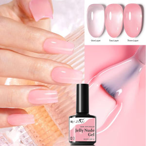 QAZIXU 1/4Pcs Jelly Nude Gel Nail Polish 4 Colors Semi Permanent Transparent Nail Gel Soak Off UV LED Nail Art Popular Color