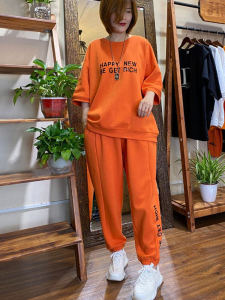 Pure Cotton Casual Plus Size Sports Suit Womens Summer 100.00kg Womens New Arrival Plus Size Ladies Fashion Short Sleeve Pants Two-piece Set