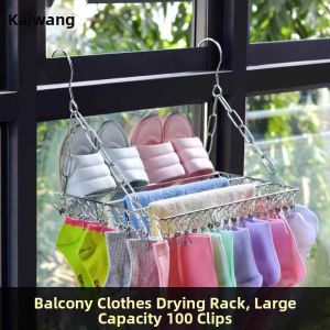 TENGYAGAO | Stainless Steel Sock Drying Rack for Balcony 100 Clips
