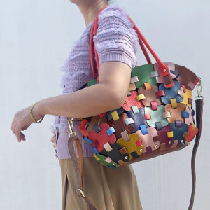 BeeGreen Women Genuine Leather Colorful Tote Bag Casual Shoulder Bag Commuter Underarm Bag Fashion Handbag