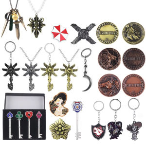 Residents Evils RPD Key Set Keychains Raccoon City Police Station Spade Club Heart Pendant Keychain Fans Gift Sovenior Collect