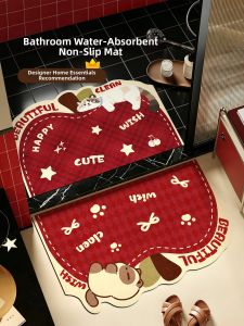 YUNHAOBUYI | Cute Cat Red Apple Design Diatomaceous Earth Bathroom Doormat