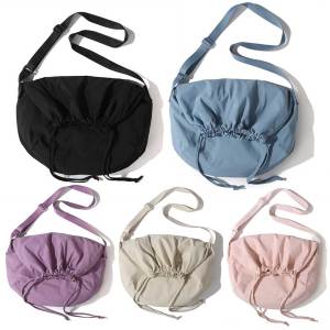 [Vodool Flagship Store] Women Drawstring Shoulder Bag Large Capacity Simple Crossbody Bag Adjustable Strap Lightweight Shopping Bag Girls Outdoor Bag
