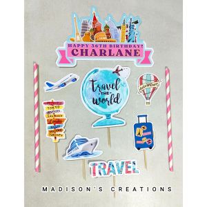 TRAVEL Party Cake Topper (High-quality Personalize Ready-to-use)