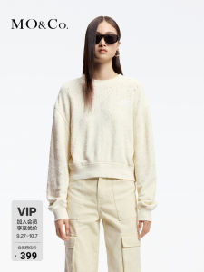 MoCo Spring Laser Cut Loose Cotton Sweatshirt Red Streetwear Style Short Length Screen Printed T-Shirt for Women