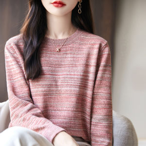Fall and Winter Pure Cotton Wire Thickened Long Sleeves Knitting Bottoming Shirt Womens round Neck Sweater Korean Style Loose Inner Clothing 100% Cotton Thread Tops