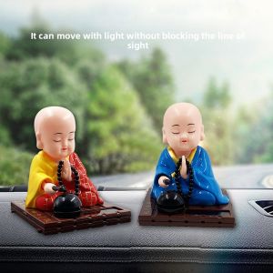Solar Powered Car Interior Decoration Buddha Hall Home Mini Monk Hammering Wooden Fish Figurine Safe Keeping Plastic Sticker