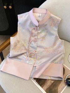 New Chinese Style Satin Embroidered Jacket Women Zen Style Oblique Collar Stand Collar Jacket Spring Autumn National Style Button up Top