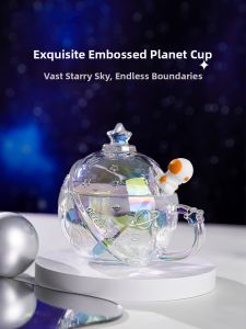 NERVISHI | Astronaut Themed Lovely Glass Milk Cup with Lid and Spoon
