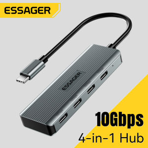 Essager 10Gbps 4-Port Type-C Hub Aluminum USB 3.2 Gen2 Data Transfer Windows Macos android Multi-System Compatible OTG Support