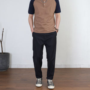 American Retro Khaki Chino Casual Pants Mens Straight Leg Washed Simple Nine Points Summer Leisure Trousers Cotton Nylon Polyester