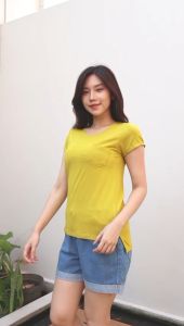 kaos wanita polos lengan pendek oneck / kaos polos wanita oneck ada kantong 6002