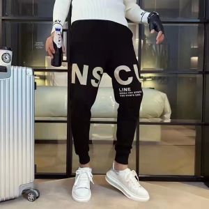 กางเกงขายาวพิมพ์ลายตัวอักษรเอวยางยืด เนื้อผ้าดี