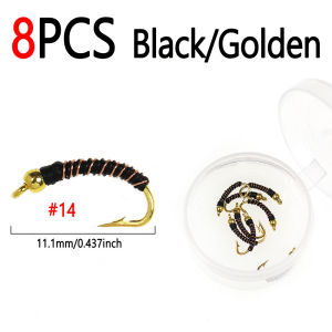 Bimoo 8 Chiếc # Bộ Mồi Câu Giả 14 Con Ruồi Nhỏ Bằng Đồng Thau Có Đầu Hạt Kèm Dây Đồng Dùng Cho Câu Cá Hồi Cá Vược Cá Măng.