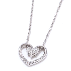 Chow Sang Sang 周生生 18K Solid White Gold Diamond Symphony Double Heart Diamond Necklace for Women 47cm 92250N 2.54g Gold