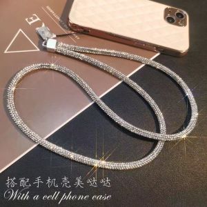 Rhinestone Chain Phone Lanyard - Long And Short Wrist-Style Pendants Fully Rhinestoned Ornaments Sparkling Neck Straps
