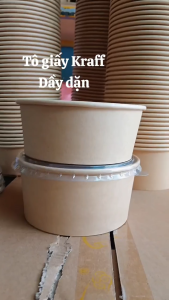 Tô Giấy Kraft Nâu nhập khẩu 750ml 1000ml 2 Lớp Dày Dặn Kèm Nắp PET Trong chặt khít chống tràn