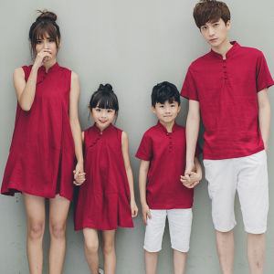 Chinese Style Parent-Child Clothes Summer Chinese Style Retro Outfit Chinese Dress Cheongsam Han Dynasty Short Sleeve Clothes for the Whole Family Mother-Child Suit Dad & Baby Outfit