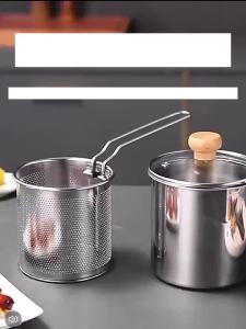 Stainless Steel Frying Pan Deep Fryer Pot with Filter Lids Non-stick Deep Fryer Kitchenware Frying Household for Cooking Kitchen