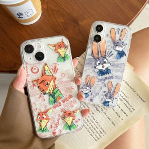 Cartoon Nick And Judy Animal City iPhone Case Transparent Couples Design Compatible with Apple 15 plus 16 pro Max 14 plus 12 Mini