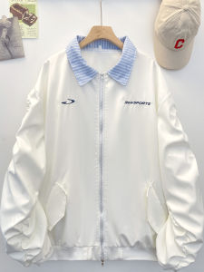 แจ็คเก็ตเบสบอลสไตล์อเมริกันย้อนยุค ปักลาย คู่รัก ฤดูใบไม้ผลิและฤดูใบไม้ร่วง แขนพับ แจ็คเก็ตผู้ชายและผู้หญิง