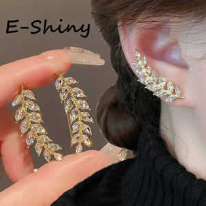 Shiny Leaf Hook Earrings for Women Exquisite Wheat Ear Cuff Wrap Earrings