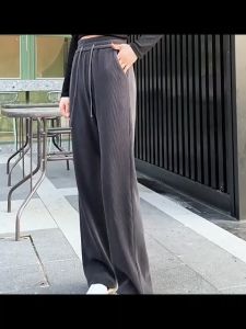 New Trendy High Waist Fashion Women pants  Casual Ice silk fabric elastic Wide Leg Pants for woman free size（24-30）