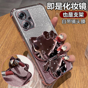 Redmi Note11T pro Silicone Phone Case Full Cover Protection Cute Mirror Design Soft Female Bracket Anti-Fall Creative Style
