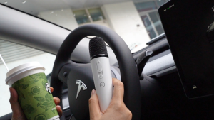 Official Tesla Microphone Caraoke Mic for Tesla（Works for Model Y/3/X/Cybertruck ) Rechargeable Mic with USB-A & USB-C Converter