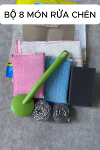 Set 8 Món Rửa Bát Bùi Nhùi Mút Rửa Chén Đĩa Tạo Bọt Cước Chà Xoong Nồi Có Tay Cầm Chà Bồn Rửa
