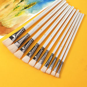 6 pcs Short rod flat head wool set watercolor oil brush soft hair painting brush childrens beginner set student art paint brush
