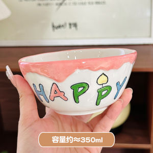 Cute Girl Heart Birthday Cake Rice Bowl Dish Plate Ceramic Underglaze Dessert Bowl Dish Tableware Set Home Use round Shape