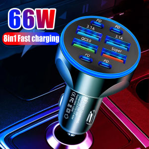 8-in-1 66W sạc điện dùng trên xe hơi QC3.0 sạc nhanh 4USB + 4pd sạc xe hơi 12-24V xe di động ổ cắm sạc cho iPhone Samsung Xiaomi