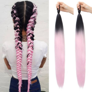 ผมปลอมแบบหางม้า 2 ชิ้น ขนาด 26 นิ้ว ผมตรงยาวสำหรับถักเปีย DIY สีรุ้งไล่เฉดสี สำหรับงานเทศกาลและใช้ในชีวิตประจำวัน