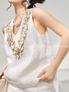PlumJan | Bộ Áo Dây V-Neck Thêu Phong Cách Du Lịch và Chân Váy Dài