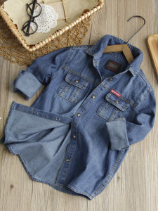 New Casual Cotton Denim Shirt for Boys Long Sleeve Turn-down Collar Handsome Top Trendy Childrens Clothing Spring Autumn Winter