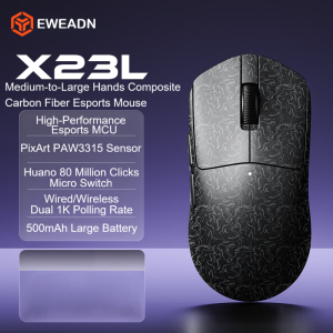 EWEADN | EWEADN X23L Carbon Fiber Wireless Mouse Tri Mode 2.4G/BT5.0/USB-C 12000DPI Ultra Lightweight for Small to Medium Hands Gaming PC