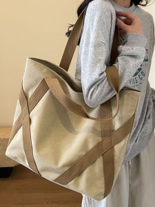 Large Capacity Canvas Tote Bag Womens Stylish Versatile Single Shoulder Fitness Yoga Bag Short Trip Travel Bag