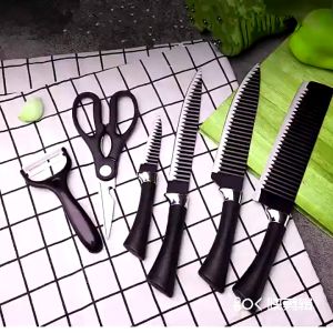 6pcs Stainless Steel Kitchen Knife Set Chef Knives Slicing Meat Cleaver Fruit Knife Peeler Scissors
