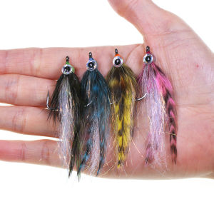 2/4pcs #1 Epoxy 3D Fish Eyes Baitfish Streamer Fly Grizzly Saddle Hackle Minnow Fly Pike Trout Bass Steelhead Sea Fishing Lures