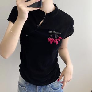 REHIN เสื้อกำมะหยี่เสื้อยืดแขนกุดแฟชั่นหรูหราเข้ารูปพอดีวินเทจเสื้ออเนกประสงค์ฤดูใบไม้ร่วงฤดูหนาว